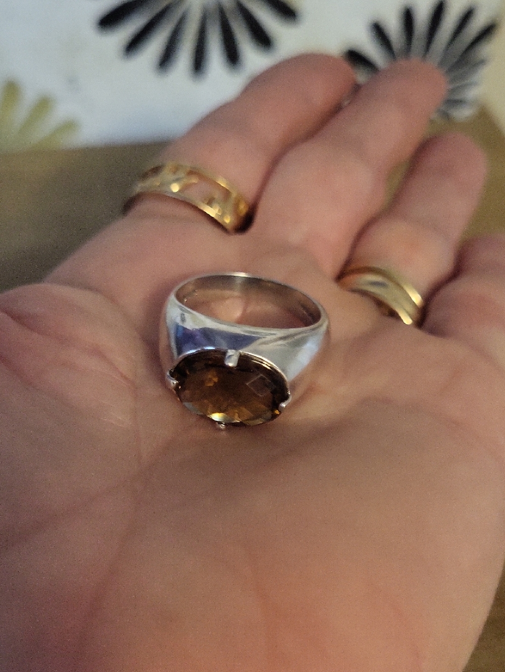 Sterling Silver Faceted Citrine Oval Ring